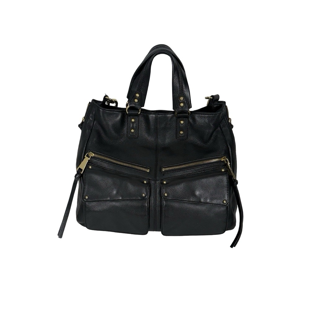 Aimee Kestenberg Road Trip Pebble Leather Convertible Satchel Black Moto Utility